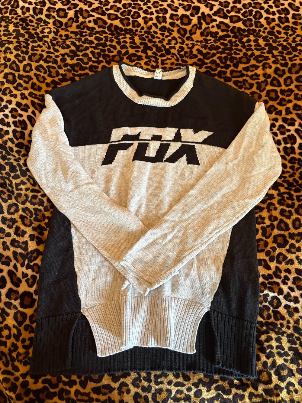 Fox Black and Cream Colorblock Crewneck Sweater